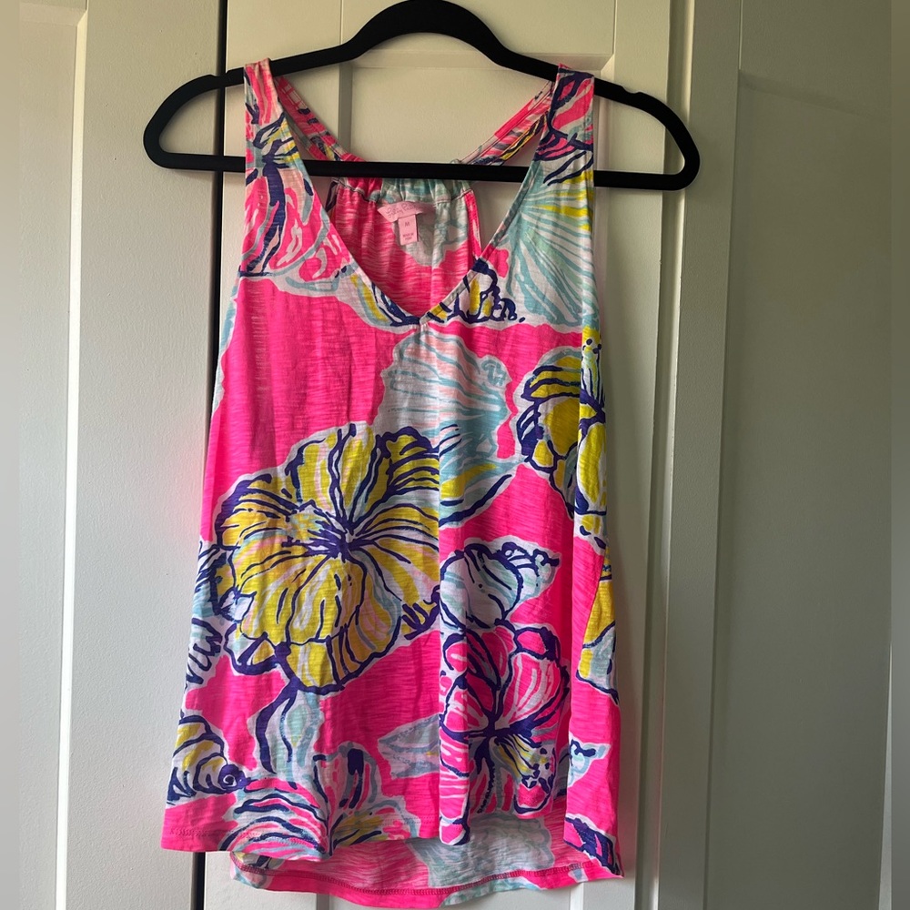 LILLY PULITZER MINKA TRAPEZE TANK TOP KIR ROYAL PINK SWEPT BY THE TIDES SIZE M